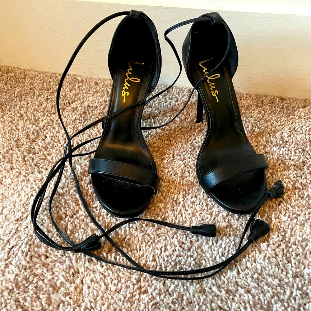Black Lace Up High Heels